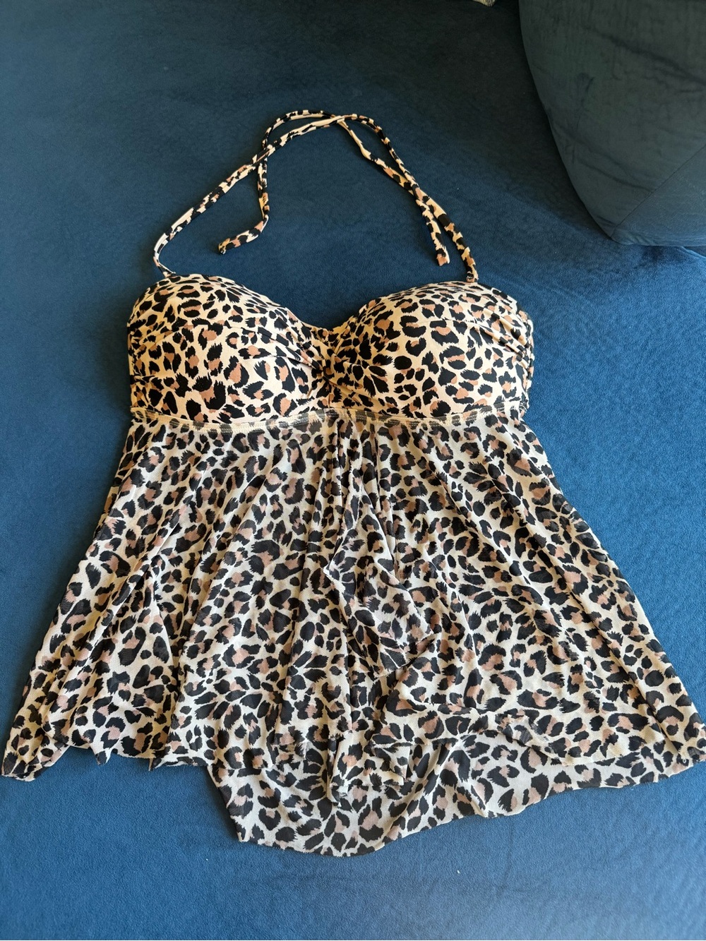 Kona Sol Leopard Print swim top in Black and Tan